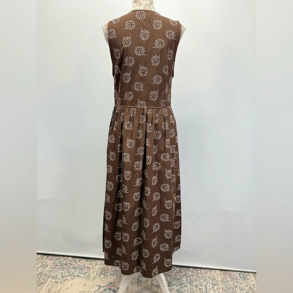 FAITHFUL the BRAND Chocolate brown MARTA daisy print deep V Midi Dress size 8 - Picture 7 of 14